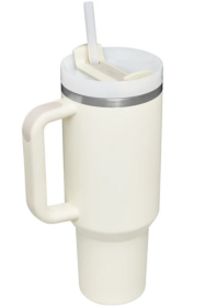 Stainless Steel Tumbler with Upgraded Handle and Straw (Color: Ivory, size: One Size)