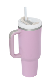 Stainless Steel Tumbler with Upgraded Handle and Straw (Color: Lilac, size: One Size)