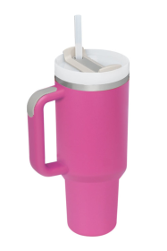 Stainless Steel Tumbler with Upgraded Handle and Straw (Color: Hot Pink, size: One Size)