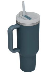 Stainless Steel Tumbler with Upgraded Handle and Straw (Color: Deep Teal, size: One Size)