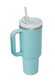 Stainless Steel Tumbler with Upgraded Handle and Straw (Color: teal, size: One Size)