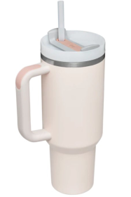 Stainless Steel Tumbler with Upgraded Handle and Straw (Color: Beige, size: One Size)