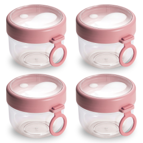 4Pcs Overnight Oats Containers (Color: Pink)