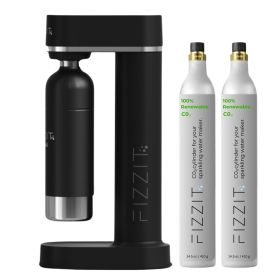 FIZZITâ„¢ SpÃ¤rklÃ¯ Carbonated Water Soda Maker with Stainless Steel Bottle â€“ Eco-Friendly, Dishwasher Bottles - Sparkling Water Maker (C02 Cylinder: 2 Pack, Color: Black)